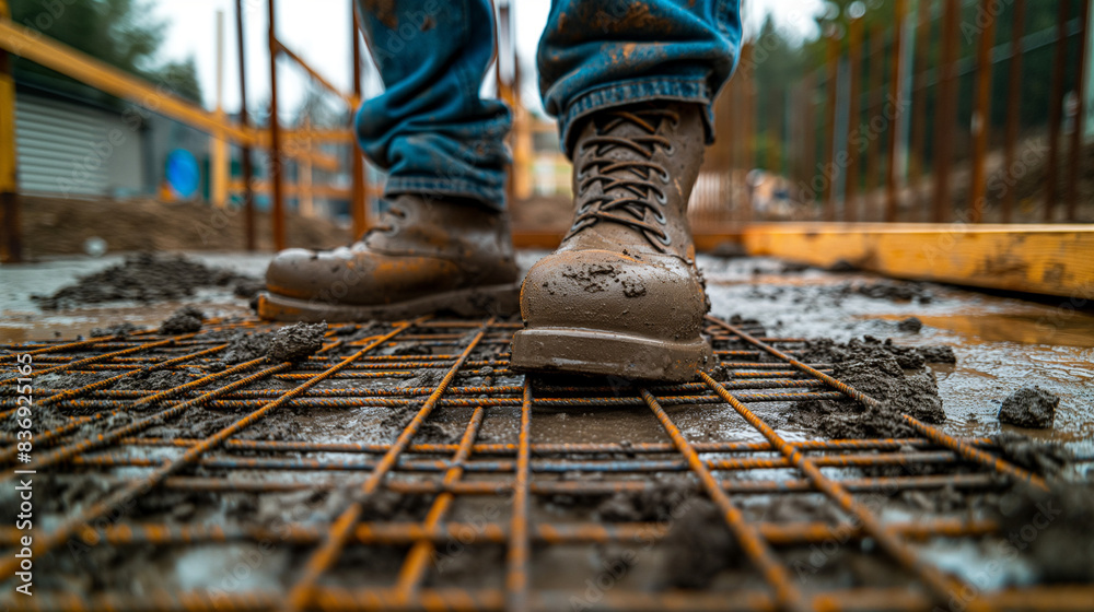 Legs of construction worker at work Legs of construction worker at work