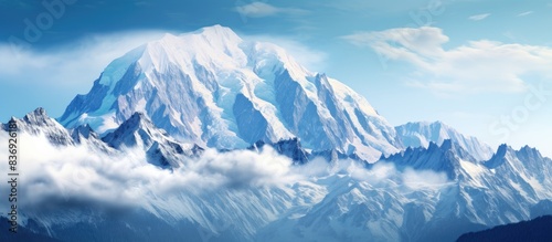 Exciting view of Mont Blanc in Chamonix, French Alps with the renowned Tour du Mont Blanc hike, captured in a stunning copy space image.