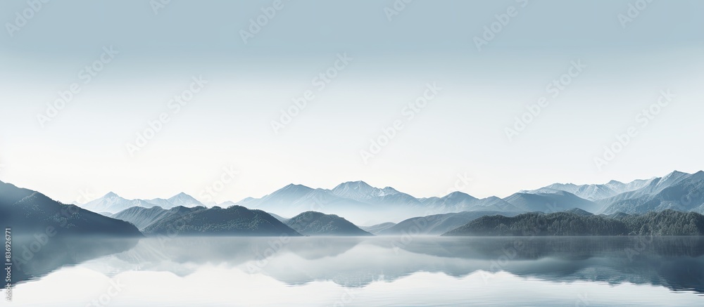 Mountain range divided by a reservoir creating a ridge line with a blank space for an image.