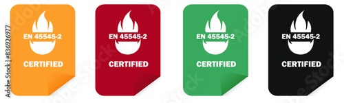 Set of Labels certified EN 45545-2. Sticker with transparent background. Various colours. Badge fire protection for railway vehicles. label illustration. Stock vector