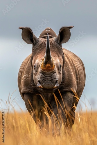 Noble black rhino Karanja, captured by Maggy Meyer, exudes strength and resilience in savannah photo