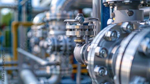 A close-up view of a natural gas processing plant section, showcasing the exquisite components and intricate details that make the production and export process in the factory industry truly outstand 