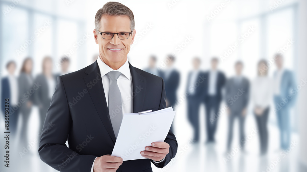 Confident Businessman Leading Team Collaboration in Modern Office Setting. AI Generative. Confident Businessman Leading Team Collaboration in Modern Office Setting. AI Generative.