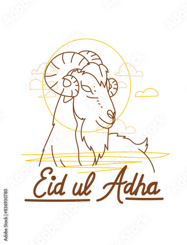 vector illustration. Muslim holiday Eid al-Adha. the sacrifice a ram or white and black sheep. graphic design decoration kurban bayrami. month lamb and a lamp.Translation from Arabic: Eid al-Adha