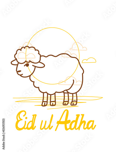 vector illustration. Muslim holiday Eid al-Adha. the sacrifice a ram or white and black sheep. graphic design decoration kurban bayrami. month lamb and a lamp.Translation from Arabic: Eid al-Adha