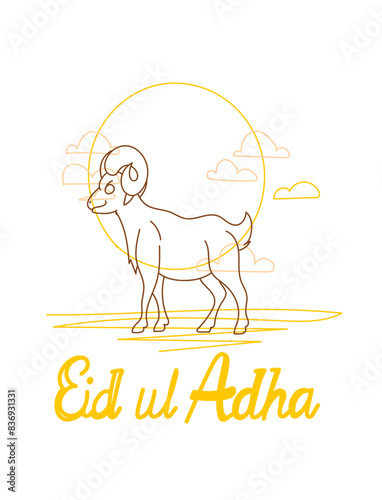 vector illustration. Muslim holiday Eid al-Adha. the sacrifice a ram or white and black sheep. graphic design decoration kurban bayrami. month lamb and a lamp.Translation from Arabic: Eid al-Adha
