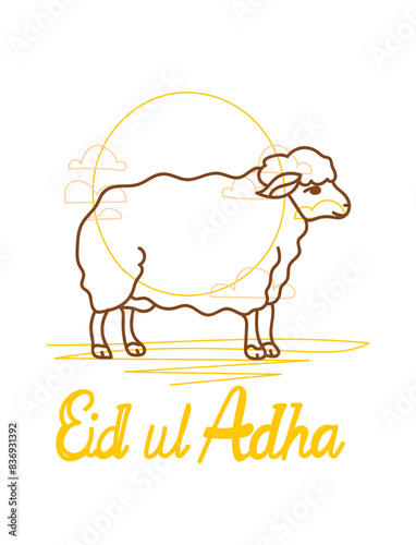 vector illustration. Muslim holiday Eid al-Adha. the sacrifice a ram or white and black sheep. graphic design decoration kurban bayrami. month lamb and a lamp.Translation from Arabic: Eid al-Adha