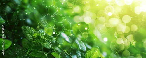 Green leaves molecular structure technology integration close-up view