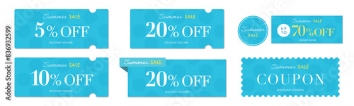 夏のセールに使える青い水玉模様の上品なクーポンベクターアイコンセット