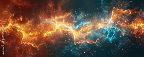 Dynamic collision of fiery orange and cool blue energies © ali