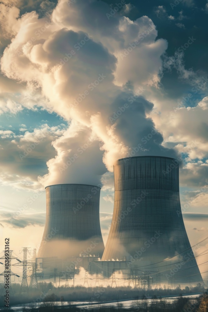Wide banner background showcasing atomic nuclear reactor power plant refinery industrial factory Wide banner background showcasing atomic nuclear reactor power plant refinery industrial factory
