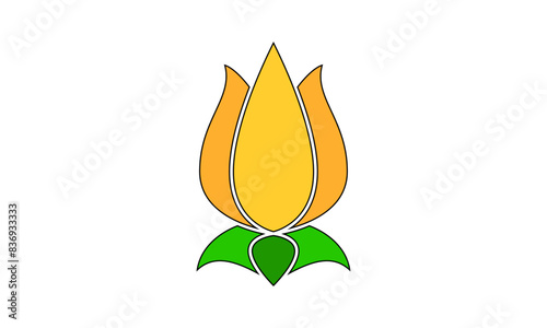 Orange or ocher Lotus flower In flat style on white background. Lotus flower luxury design template poster. Floral card, wallpaper, background, poster, banner, cover design. Vesak day element design.
