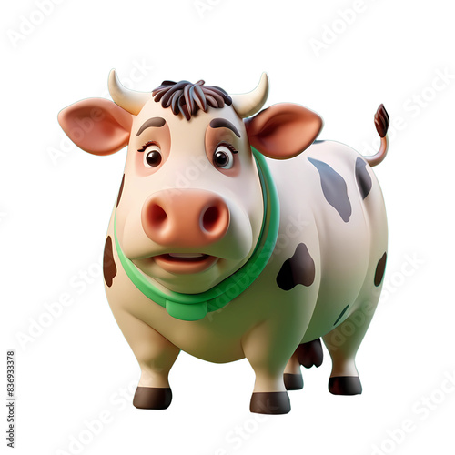 3D Render Animal Fat and Cute Cow Isolated on white background