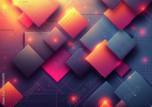 Background abstract, vector illustration of an abstract geometric background with low poly shapes in vibrant gradient colors that transitions from blue to orange photo
