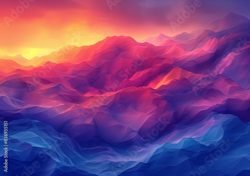 Background abstract, vector illustration of an abstract geometric background with low poly shapes in vibrant gradient colors that transitions from blue to orange © Sunshine Studio