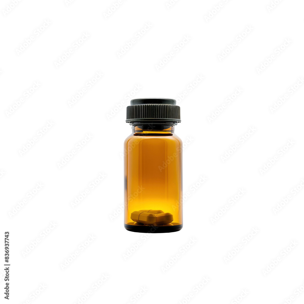 A Pill Bottle Stands In Quiet Solitude, Its Contents A Promise Of Wellness Against The Purity Of White A Pill Bottle Stands In Quiet Solitude, Its Contents A Promise Of Wellness Against The Purity Of White