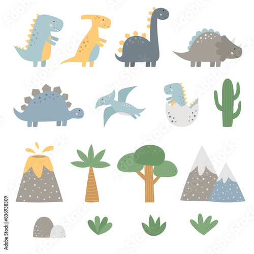 Cute dinosaur illustration set