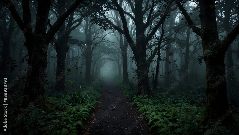 The dense canopy of the dark forest, a forgotten path leads to a realm of forgotten secrets ai_generated The dense canopy of the dark forest, a forgotten path leads to a realm of forgotten secrets ai_generated