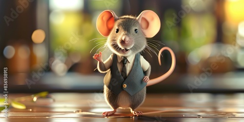 Cute Mouse in Business Suit Standing on Table © Murda