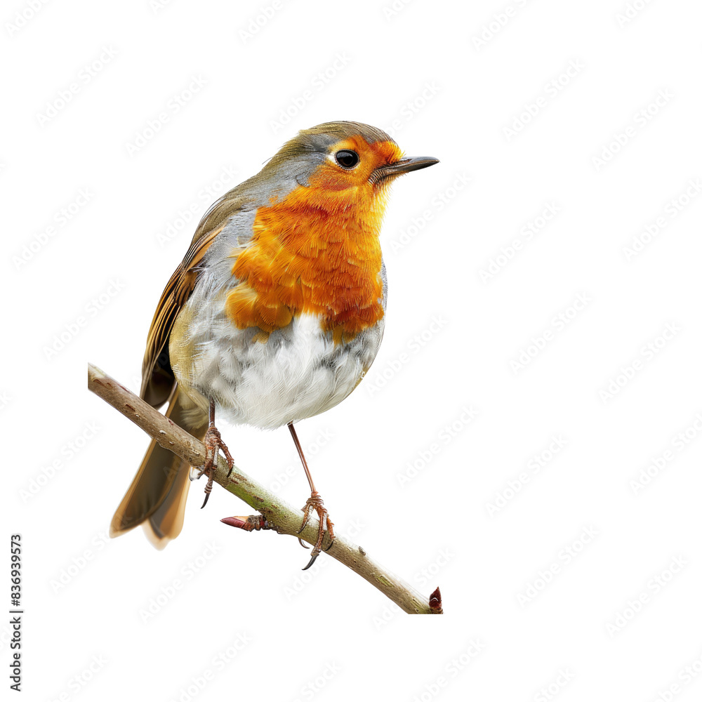 A Robin Perches On A Branch, Its Presence A Harbinger Of Spring Against The Blank Canvas A Robin Perches On A Branch, Its Presence A Harbinger Of Spring Against The Blank Canvas