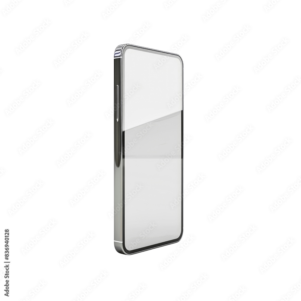 A Side View Of A Sleek Smartphone With A Blank Screen And A Modern Frameless Design, Isolated Against A White Background A Side View Of A Sleek Smartphone With A Blank Screen And A Modern Frameless Design, Isolated Against A White Background