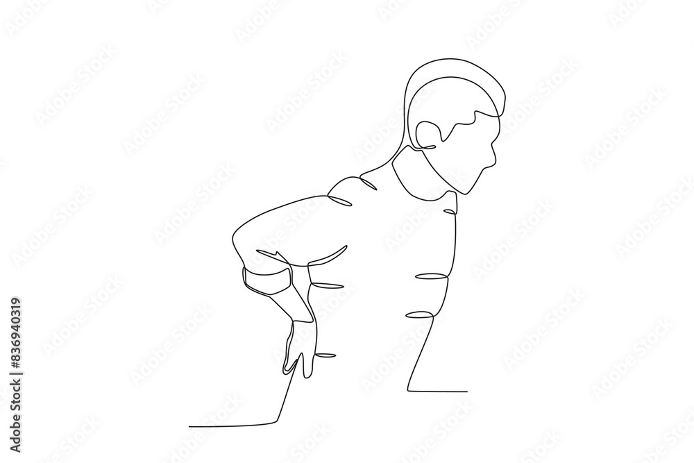 Single continuous line drawing of a Man with osteoporosis disease, World Osteoporosis Day concept. One line draw design vector illustration
Single continuous line drawing of a Man with osteoporosis disease, World Osteoporosis Day concept. One line draw design vector illustration