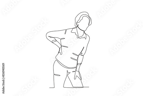 Single continuous line drawing of a Woman with osteoporosis disease, World Osteoporosis Day concept. One line draw design vector illustration
