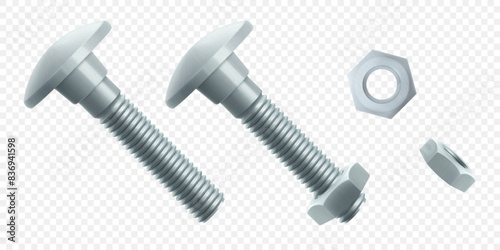 Isometric vector illustration steel bolt or screw isolated on white background. Realistic 3d stainless steel bolt and nut icon. screw-nuts and bolts.