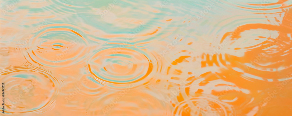Fototapeta premium Colorful liquid top view. Water surface with gentle ripples and concentric rings, capturing the serene and refreshing essence of calm water