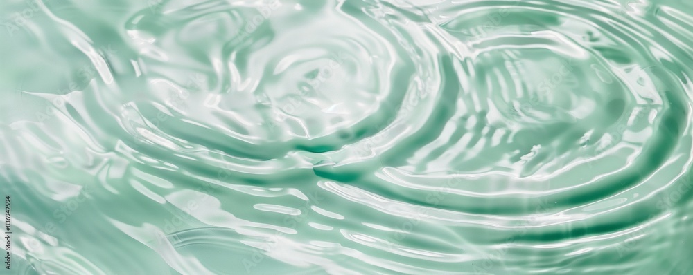 Green liquid top view. Water surface with gentle ripples and concentric rings, capturing the serene and refreshing essence of calm water Green liquid top view. Water surface with gentle ripples and concentric rings, capturing the serene and refreshing essence of calm water