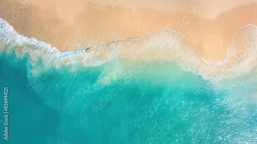 bird's eye view of golden sandy shores meeting turquoise ocean waters