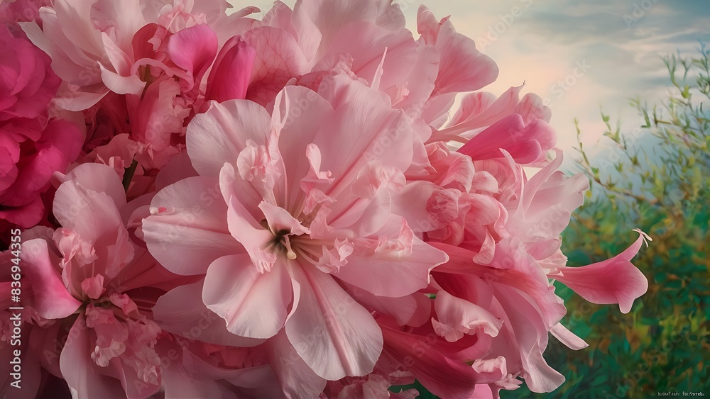 Bouquet of pink flowers close up texture and natural background