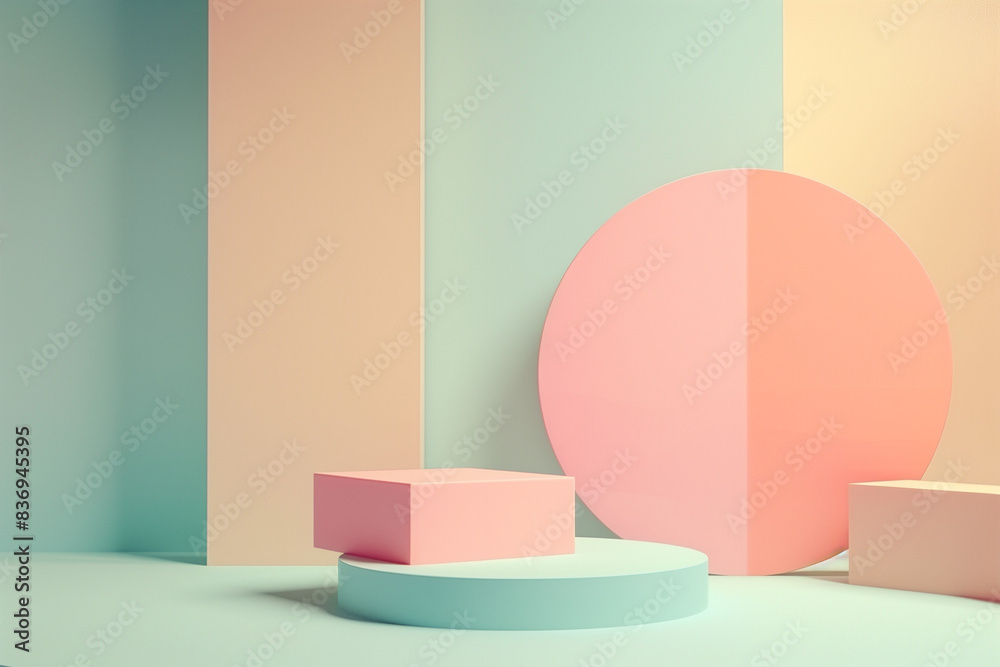 Abstract geometric composition with soft pastel colors and shapes in a minimalist design Abstract geometric composition with soft pastel colors and shapes in a minimalist design