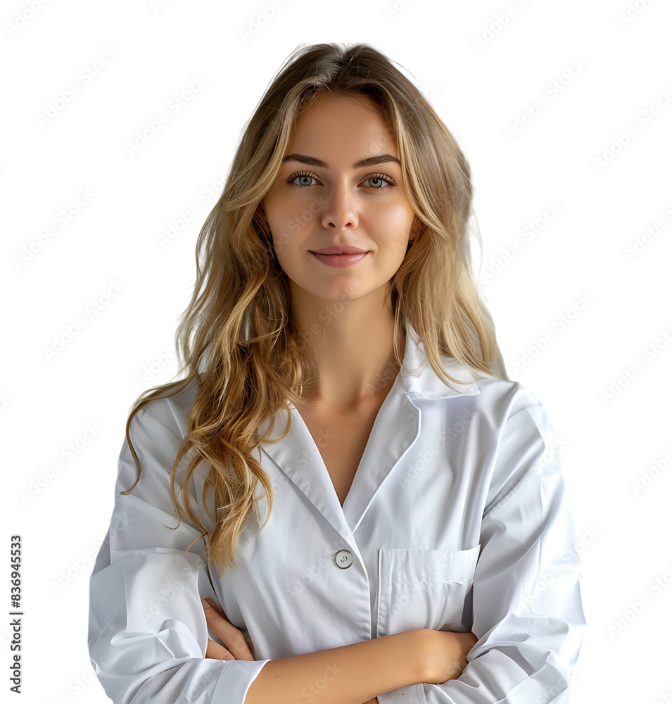 Confident female Medical Professional on isolated transparent background