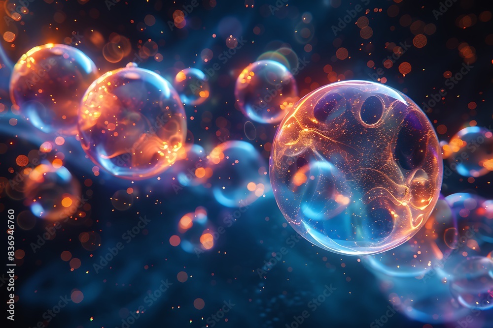 Bubbled abstract vector fluid particle flow, nano medical technology, microbiology science fiction theme illustration. Bubbled abstract vector fluid particle flow, nano medical technology, microbiology science fiction theme illustration.