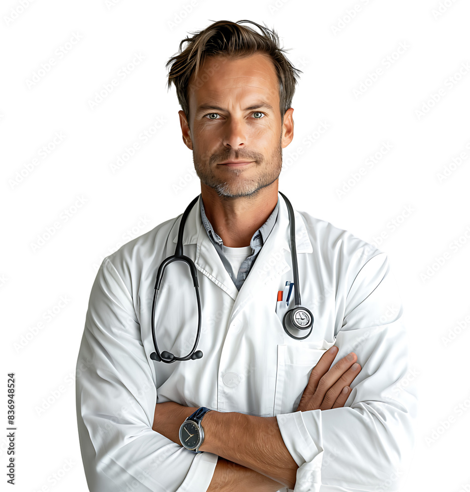Confident male Medical Professional on isolated transparent background Confident male Medical Professional on isolated transparent background
