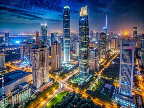 Aerial view of illuminated modern buildings in Guangzhou city at night, Guangzhou, China, night, aerial, photography, modern, architectural, skyline, cityscape, lights, urban, landscape photo