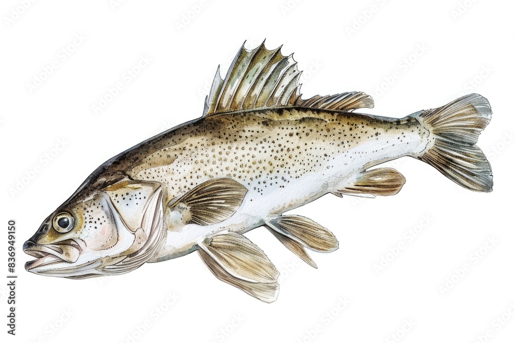 Hand-drawn Watercolor Illustration of Fresh Cod Fish, Isolated on White Background Hand-drawn Watercolor Illustration of Fresh Cod Fish, Isolated on White Background