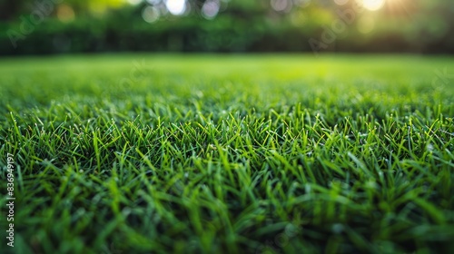 Close-up of a manicured lawn with perfect grass  showcasing the vibrant green color and smooth texture.