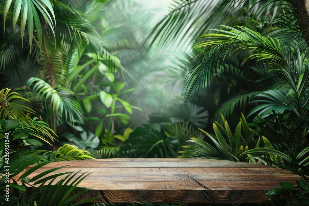 Cosmetic item on jungle themed table with tropical plants. Cosmetic item on jungle themed table with tropical plants.