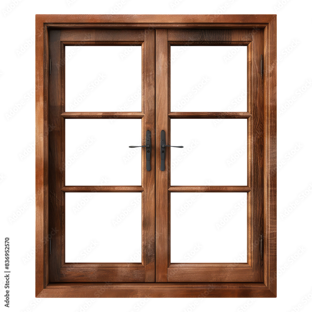 wooden window frame isolated on transparent background Remove, Clipping Path