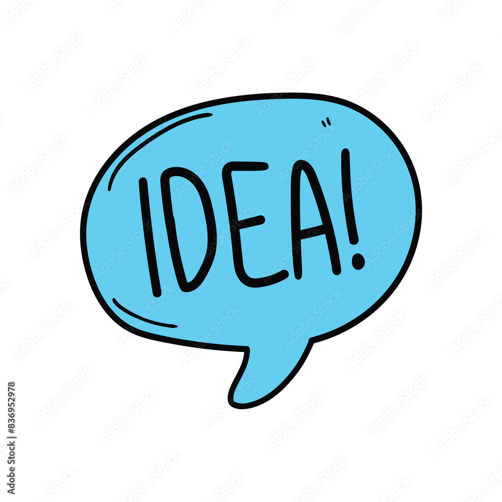 Hand drawn doodle blue speech bubble with the inscription idea on white background. Hand drawn doodle blue speech bubble with the inscription idea on white background.