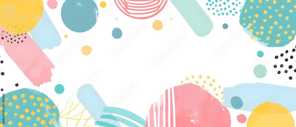 Pastel Geometric and Freeform Cartoonish Border Design with Blank Space for Message Background