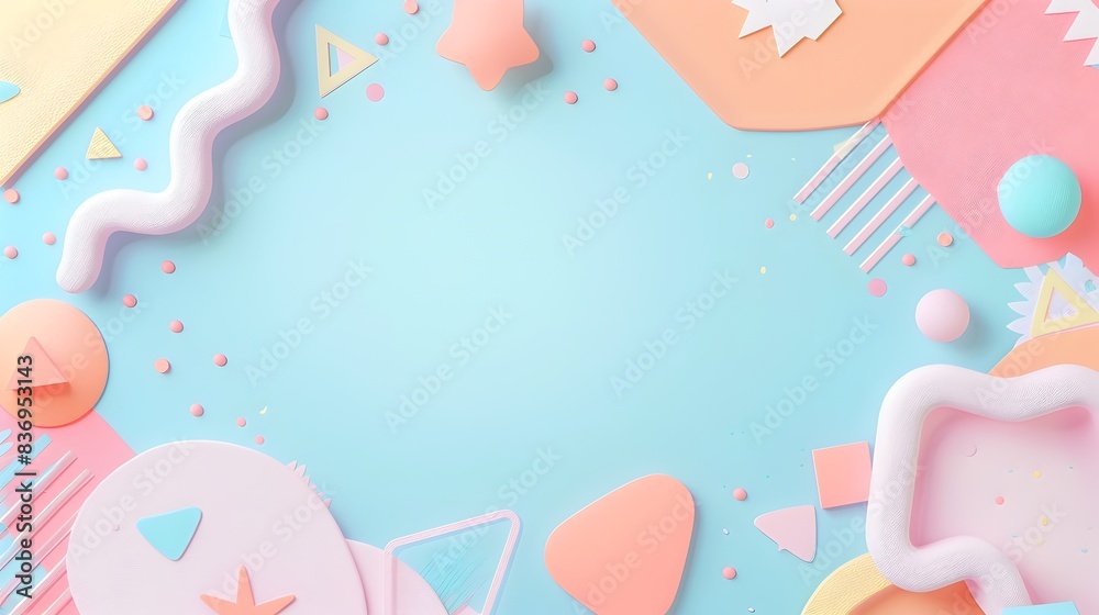 Pastel Geometric and Free Shape Cute Cartoonish Page Print Border Design with Shimmering Celestial Blank Space for Mockup Message Background Pastel Geometric and Free Shape Cute Cartoonish Page Print Border Design with Shimmering Celestial Blank Space for Mockup Message Background