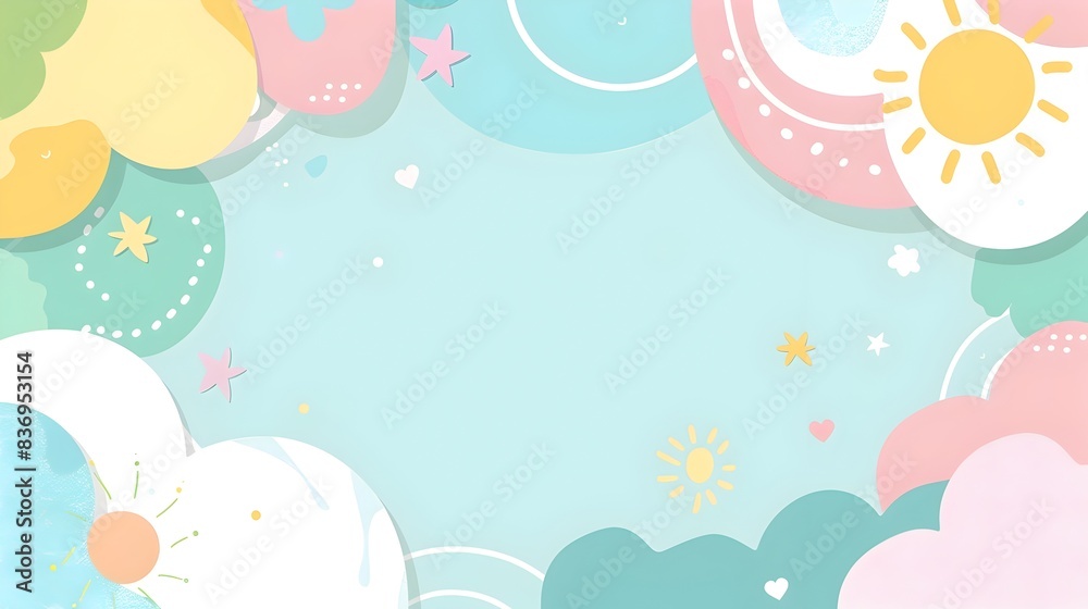 Pastel Geometric and Freeform Cartoonish Print Border Design with Blank Space for Customizable Background Pastel Geometric and Freeform Cartoonish Print Border Design with Blank Space for Customizable Background