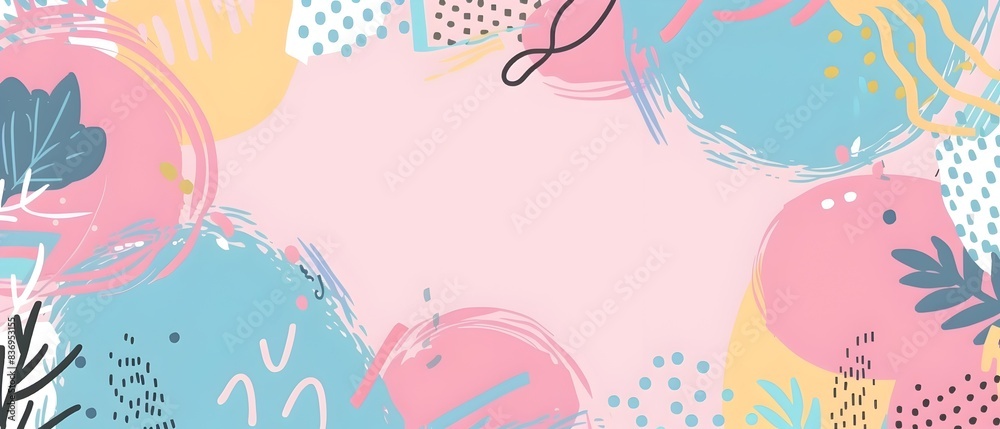 Pastel Geometric and Freeform Cartoonish Page Border Design with Blank Space for Mockup or Background Pastel Geometric and Freeform Cartoonish Page Border Design with Blank Space for Mockup or Background