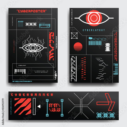 cyberpunk scifi gaming futuristic icon pattern HUD ux ui set collection template, 2d illustration rendering vector element