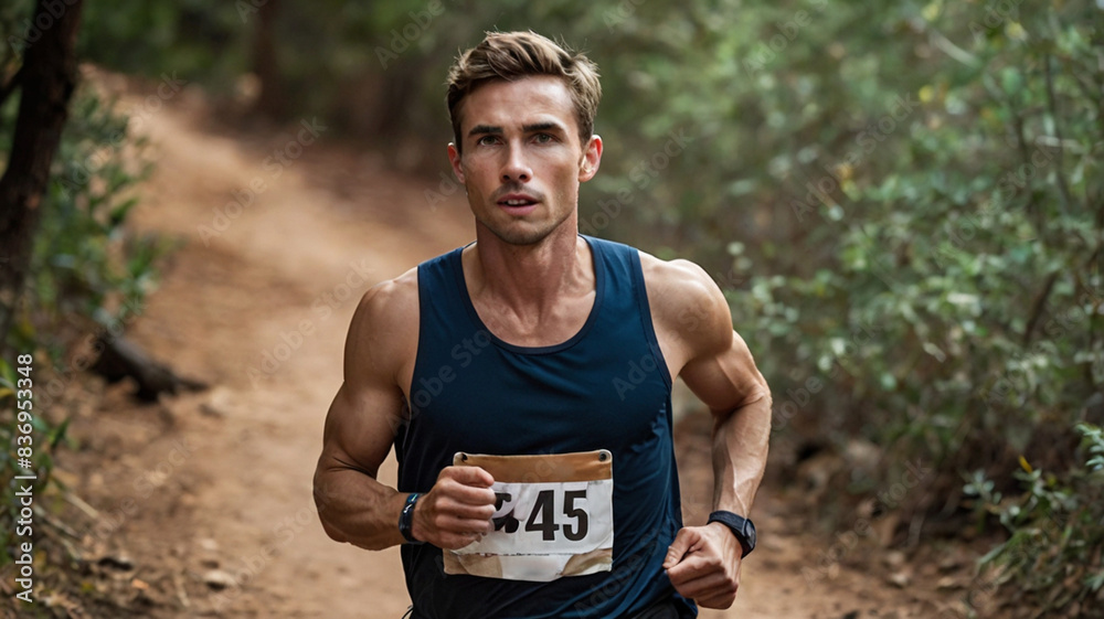 Man running marathon in the nature