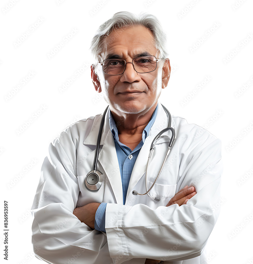 An old Pakistani male doctor on isolated transparent background An old Pakistani male doctor on isolated transparent background