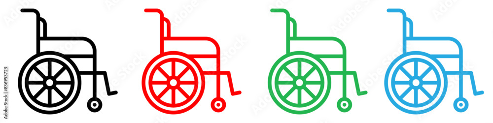 Wheelchair icon representing accessibility and mobility aids, ideal for healthcare facilities, disability services, and inclusive design Wheelchair icon representing accessibility and mobility aids, ideal for healthcare facilities, disability services, and inclusive design